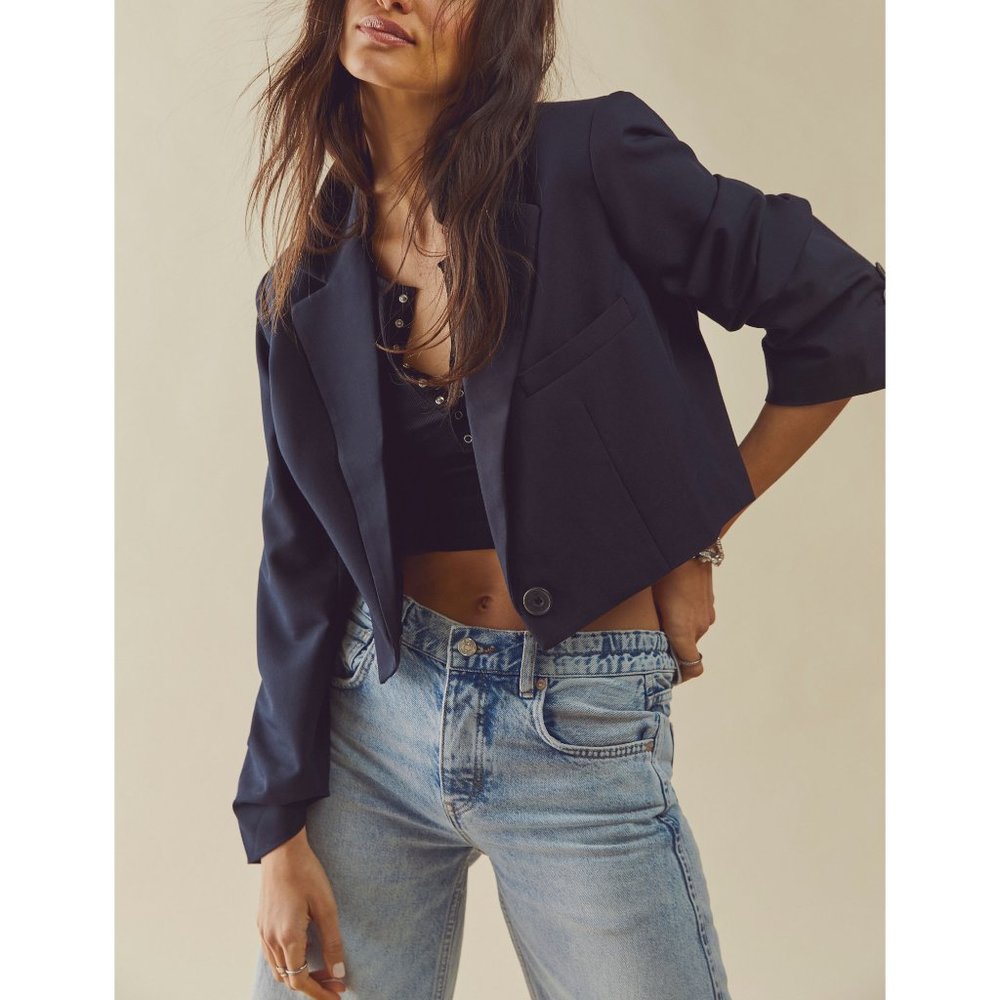 Free People Cropped Black Blazer Jacket